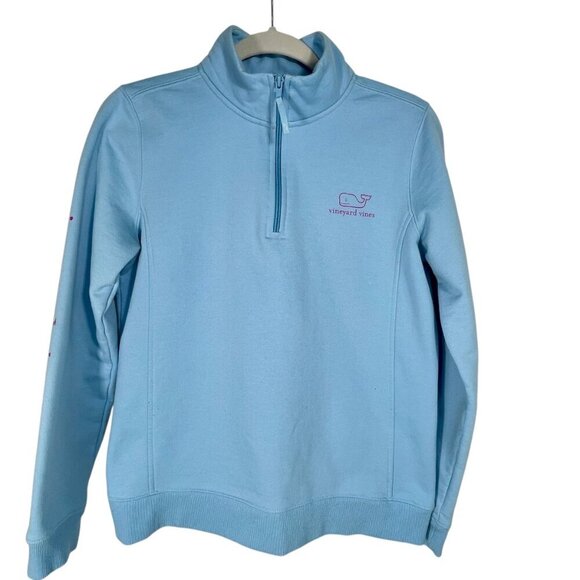 Vineyard Vines Cotton Blend Blue Quarter-Zip Pullover Whale Sweatshirt Womens M - Picture 12 of 12
